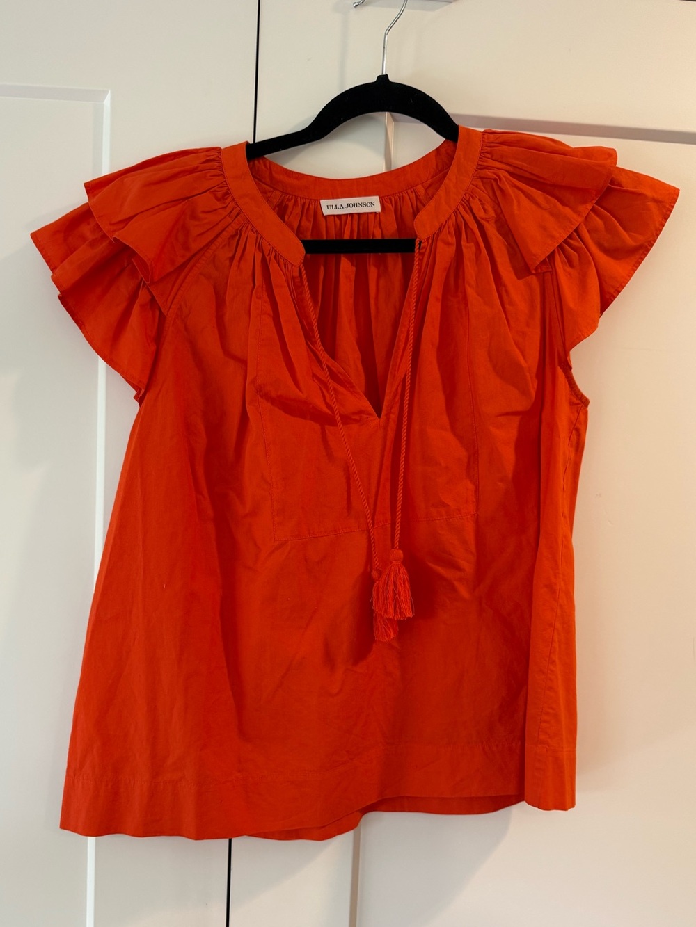 Ulla Johnson Women's Poppy Red Ruffle Sleeve Tassel Top Size 6